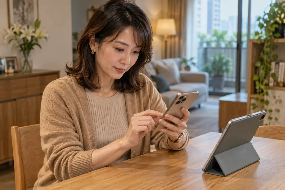 家長在家中使用手機與平板管理家庭帳戶