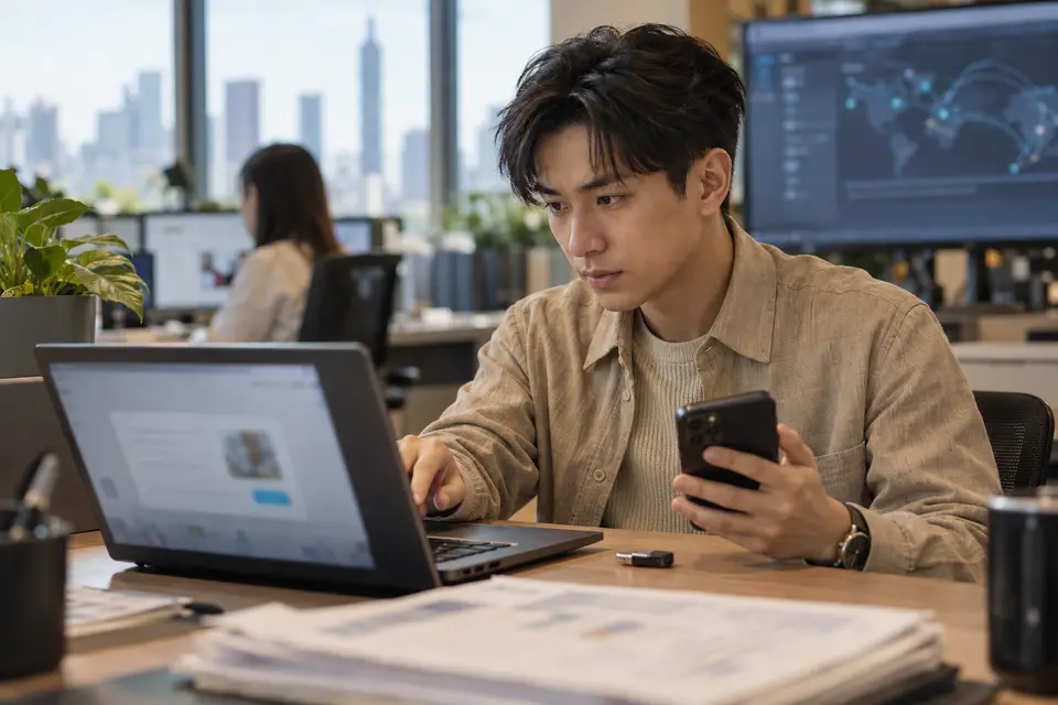 未註冊的 AI 服務會讓企業難以掌握帳號、資料與保存設定(示意圖) 企業筆電上同時存在未經核准的個人 AI 帳號與工作資料