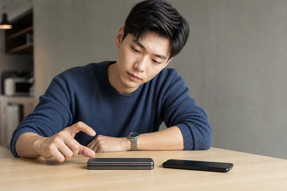 兩款手機並排放在桌上,呈現不同裝置形態