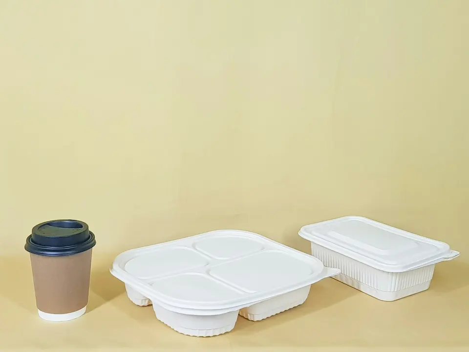 食品容器整齊排列,呈現包裝食品保存與留存的情境。