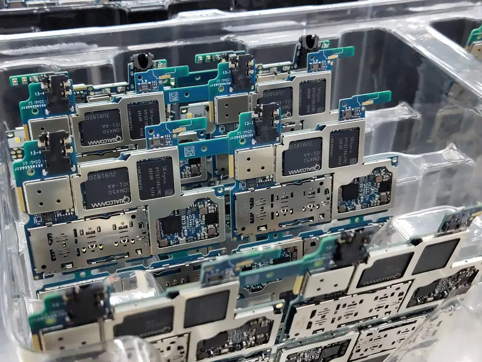 電子產品工廠內的組裝工作台，象徵鍵盤從零組件到量產的供應鏈分工（示意圖）