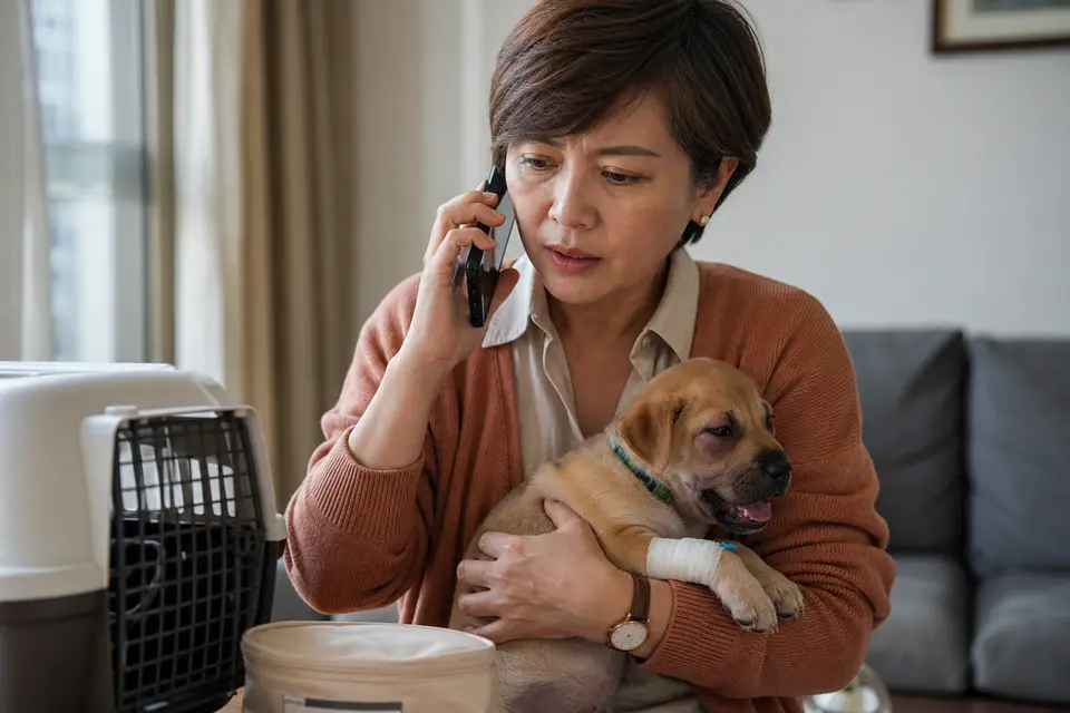 幼犬接種後出現臉部腫脹與呼吸困難,飼主準備聯絡動物醫院急診