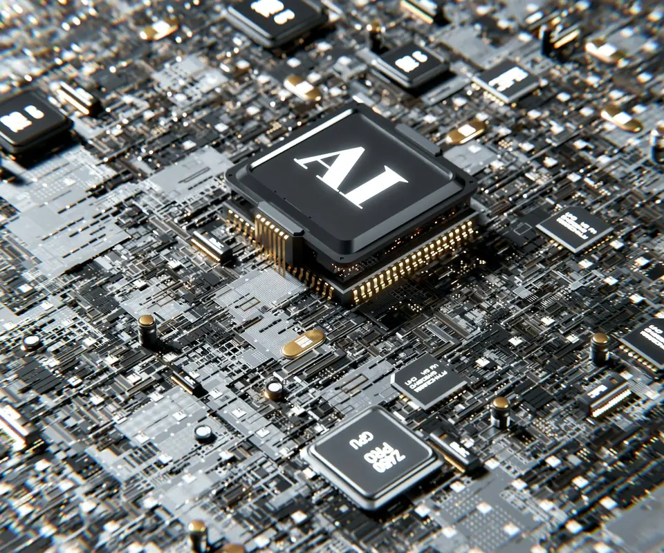 AI晶片安裝在電路板上的近距離畫面