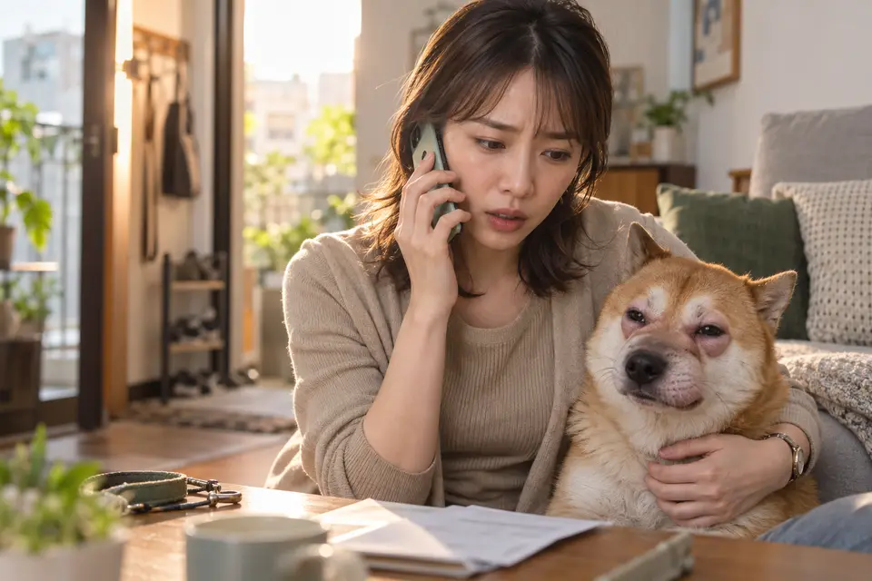 飼主在家看到狗狗臉部腫脹，立刻拿手機聯絡動物醫院急診