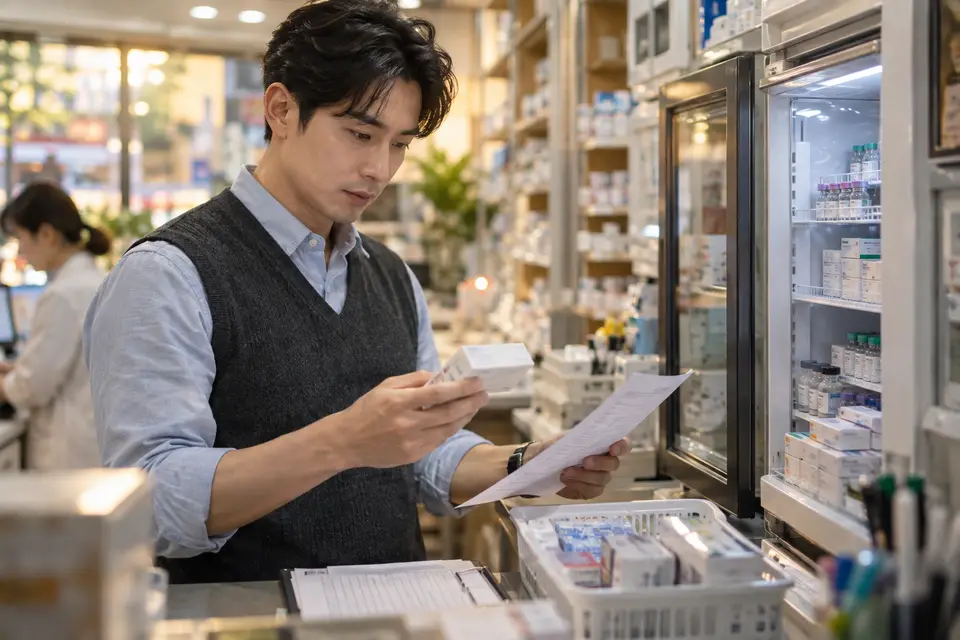 藥師在社區藥局核對疫苗與藥品供應資訊
